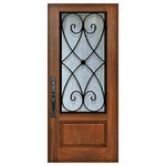 Knockety - Charleston Fiberglass Door, Rain Glass, Right Hand Inswing - Comes in GunStock finish, Pre-Finished and Pre-Hung