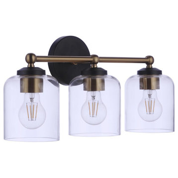 Coppa 3 Light Bathroom Vanity Light, Flat Black/Satin Brass