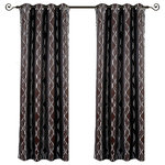 Royal Tradition Collection - Regalia Textured Grommet Top Curtains, Set of 2, Chocolate, 104"x63", Set of 2 - Transform any room of your house with our Silver Jacquard Pattern Grommet top window curtain Panels in either Dark Chocolate or Blue. The highlight of this drapery is the stylish Silver Color Jacquard Pattern woven in must have colors. this curtain panels features Silver metal grommets sewn at the top of each panel. Designed for a look of elegance, the grommets are spaced in such a way that the drapery forms neat pleated gatherings when left partially open.