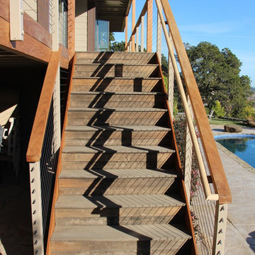 Cable Railing w/ Clay Aluminum Posts for Two-Story Deck System in Novato, CA