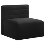 Meridian Furniture - Quincy Modular Component, Black, Armless Chair - Show them all that less is more with the minimalist look of this Quincy velvet cloud-like comfort modular armless chair. This elegant chair features a simple design that's all about comfort and modern style. The soft black velvet upholstery is sleek to the touch, and the back of the unit features deep horizontal channel tufting for a look that wows. Because this is a modular seating option, you can pair it easily with other items in the Quincy collection to create a look you love. Latches underneath make it easy to mix and match items from the collection.