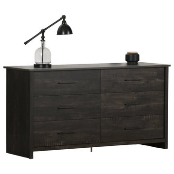 Farmhouse Double Dresser, 6 Storage Drawers & Metal Pull Handles, Rubbed Black