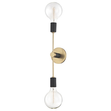 Astrid 2-Light Wall Sconce, Aged Brass/Black