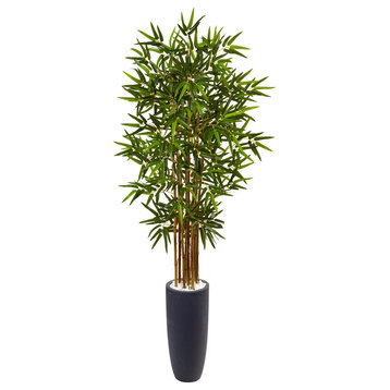 5' Bamboo Artificial Tree, Gray Cylinder Planter