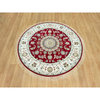 Maroon Red Pure Wool 250 KPSI Hand Knotted Nain Round Oriental Rug 5'x5'