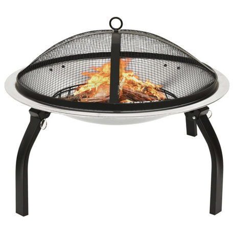 Vidaxl 2-In-1 Fire Pit And Bbq With Poker 22"x22"x19.3" Stainless Steel