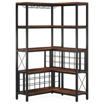 Tribesigns 5-tier L-shaped freestanding Floor Bar Cabinets for Liquor, Brown