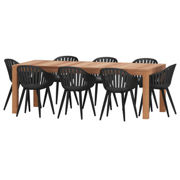Amazonia Mexico Teak 9 Piece Outdoor Rectangular Dining Set With Black Chairs