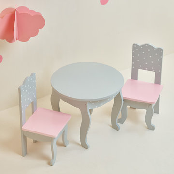 Olivia's Little World - 18 inch Doll Furniture - Table and Chair Set(Grey Polka)