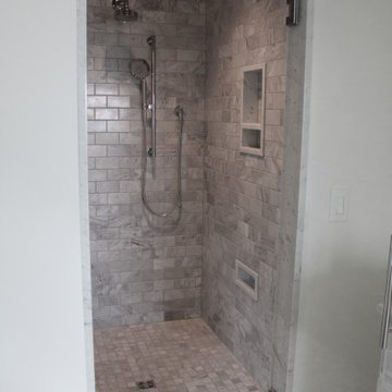 Walker Zanger Rue Pierre Gris Tiled Shower with Bianco Gioia Floor Tile by Topcu
