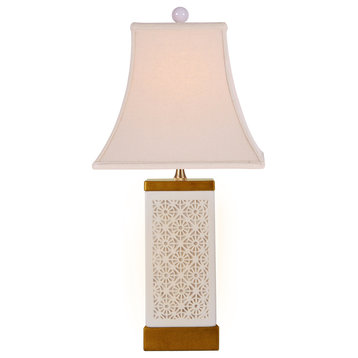 Pierced Bone China Table Lamp, Gold Leaf Base and Top