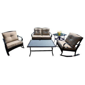 Lawrence Outdoor Chat Set with Cushions, Rocking Chair