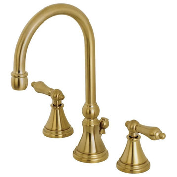 Widespread Bathroom Faucet, 2 Levers Handles & Pop Up Drain, Brushed Brass