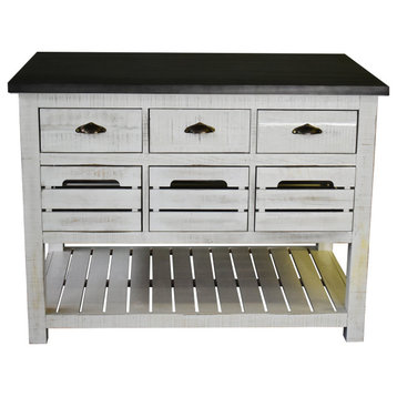 Crafters and Weavers Barlow Crate Kitchen Island with Zinc Top - Distressed Whit