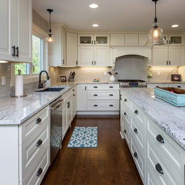 Stunning Transitional Kitchen With An Unexpected Pop Of Color