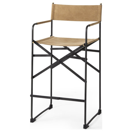 Tan Leather Director's Chair Counter Stool