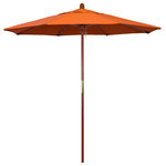 March Products - 7.5' Wood Umbrella, Tuscan - The classic look of a traditional wood market umbrella by California Umbrella is captured by the MARE design series.  The hallmark of the MARE series is the beautiful 100% marenti wood pole and rib system. The dark stained finish over a traditional marenti wood is perfect for outdoor dining rooms and poolside d- cor. The deluxe push lift system ensures a long lasting shade experience that commercial customers demand. This umbrella also features Sunbrella fabrics, which are built on a foundation of solution-dyed acrylic yarn, the most resilient and solid material for prolonged sun exposure, to offer even longer color retention rating than competing material sources.