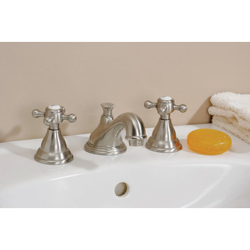 Cheviot Products Widespread Sink Faucet, Cross Handles, Brushed Nickel