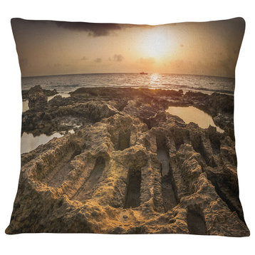 Glowing Sunlight on Ancient Ruins Landscape Printed Throw Pillow, 16"x16"