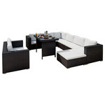 vidaXL - vidaXL Patio Furniture Set 10 Piece Sofa Set with Coffee Table Rattan Black - This rattan dining lounge set combines style and functionality, and will become the focal point of your garden or patio. The whole furniture set is designed to be used outdoors year-round. Thanks to the weather-resistant and waterproof PE rattan, the lounge set is easy to clean, hard-wearing and suitable for daily use. The dining lounge set features a sturdy powder-coated steel frame, which is highly durable. It is also lightweight and modular, which makes it completely flexible and easy to move around to suit any setting. The thick, removable cushions are highly comfortable and easy to wash. Delivery includes 5 corner sofas, 3 center sofas, 1 ottoman, 1 dinner table, 9 seat cushions, 9 back cushions and 4 throw pillows. Note: We recommend covering the set in the rain, snow and frost.