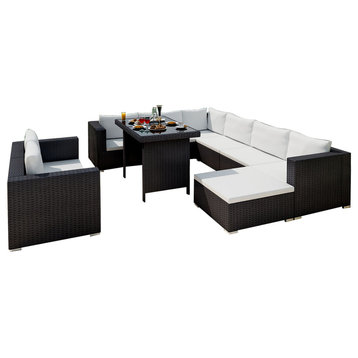 vidaXL Patio Furniture Set 10 Piece Sofa Set with Coffee Table Rattan Black