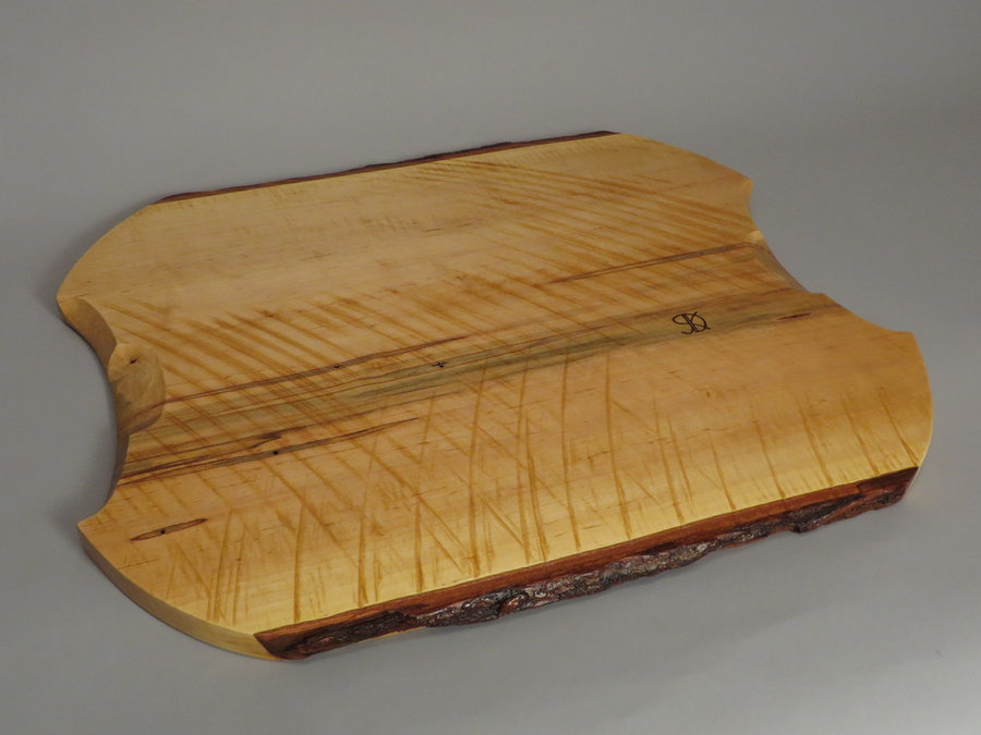 #15038 Rear Detail. Hand-Carved Serving Tray. Reclaimed Ambrosia Maple