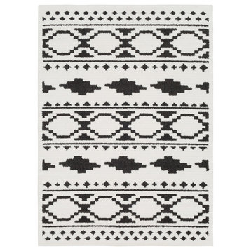 Moroccan Shag Bohemian Global Black, Charcoal Area Rug, 2'x3'