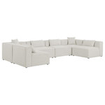 Meridian Furniture - Cube Upholstered Modular Sectional, Cream, 6-Piece: 4 Armless Chair, 2 Corner Chair, Linen Texured Fabric - Mix and match the pieces in this Cube modular section to personalize its fit for your space. This modular unit features soft cream linen textured upholstery that's not only beautiful to behold but is easy to care for an maintain. Attachment latches beneath each piece of this sectional make it a simple feat to put the pieces together to meet your specific preferences. Choose other items from the Cube lineup to expand the sectional as desired.