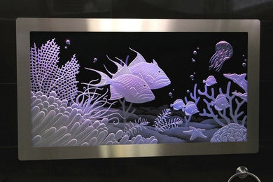 Carved Glass Underwater Scene - Bath Wall