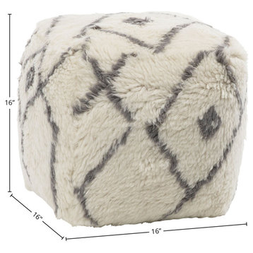 Gisors Wool Upholstered Pouf, Ivory/Grey