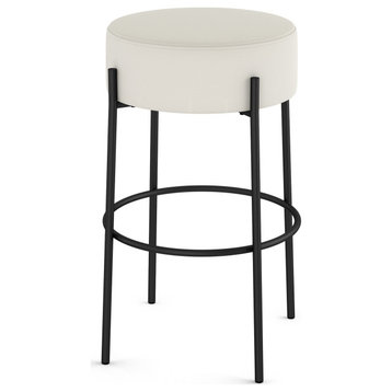 Amisco Clovis Counter and Bar Stool, Off White Faux Leather / Black Metal, Bar Height