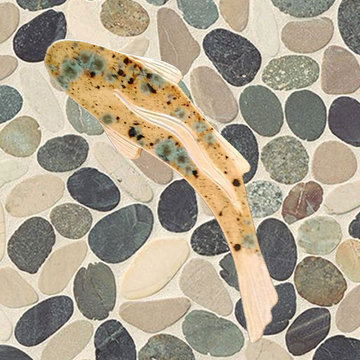 Sliced pebble, rock, and stone shower floors