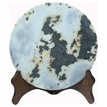 Chinese Natural Dream Stone Round White Fengshui Plaque Birdcage, Hws2255