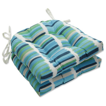 Solar Stripe Azure Deluxe Tufted Chairpad, Set of 2