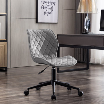 Diamond Stitched Black Base Velvet Office Chair, Grey