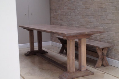 Oak stained dining table and bench