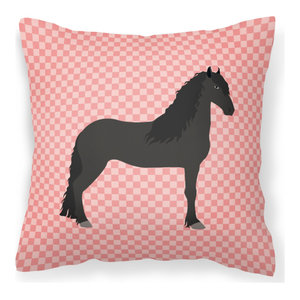 Shetland Pony Horse Pink Check Outdoor Canvas Decorative Pillow 18 X18 Contemporary Outdoor Cushions And Pillows By The Store