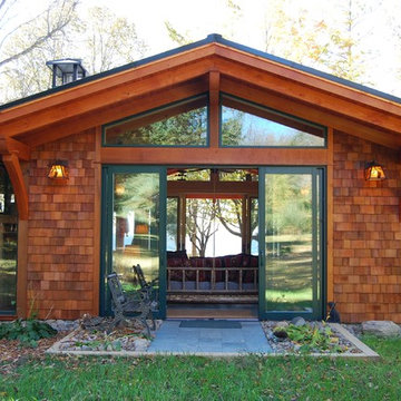 Lake Champlain Cabin Addition / Rear Terrace View