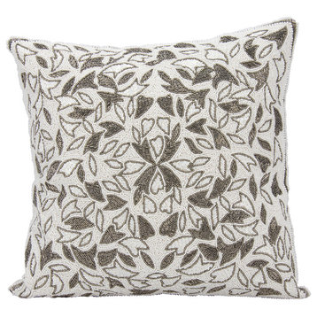 Couture Luster Beaded Vines Throw Pillow, Pewter