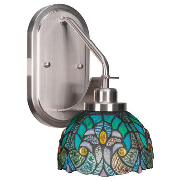 Odyssey 1 Light Wall Sconce In Brushed Nickel Finish With 7" Turquoise Cypress