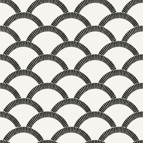 Mosaic Scallop Black and Cream Peel and Stick Wallpaper