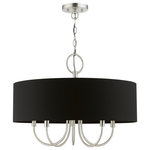 Livex Lighting - Livex Lighting 5 Light Brushed Nickel Pendant Chandelier - The five-light Huntington pendant chandelier is both modern and versatile. The hand-crafted black fabric hardback drum shade combines with chandelier-like brushed nickel finish sweeping arms which creates a versatile effect. Perfect fit for the living room, dining room, kitchen and bedroom.