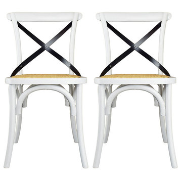 Solid Wood Frame Cross Back Dining Chairs Assembled Chairs Set of 2, White