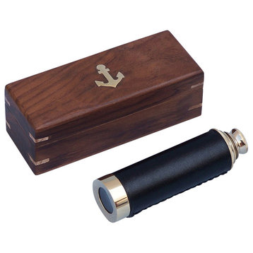 Leather Spyglass With Rosewood Box, Brass, 15"