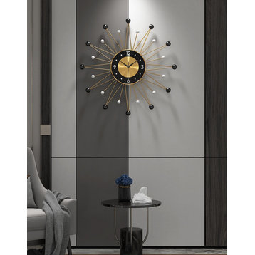 Modern Designed Big Silent Wall Clock, Gold / Black