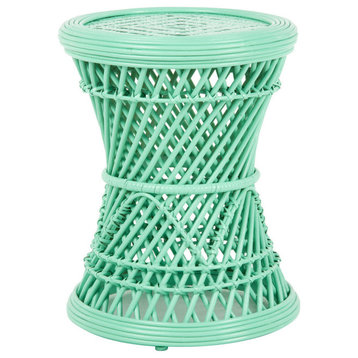 Coron Rattan Stool, Side Table/Planter Stand, Mint Green