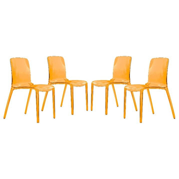 LeisureMod Murray Mid-Century Modern Dining Side Chair in Orange Set of 4