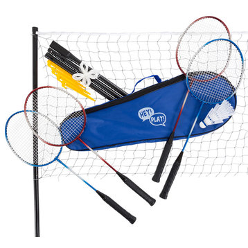Badminton Set Outdoor Game 4 Racquets, Net, Poles, 3 Shuttlecocks, Case