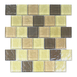 GBM Manufacturing - Geo 12"x12" Textured Glass Square Mosaic Tile,Beige, Set of 12 - Mosaic Tile