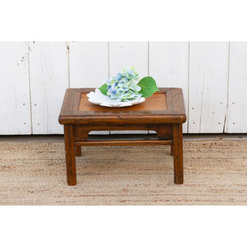 Small Antique Provincial Wood Rattan Tea Table